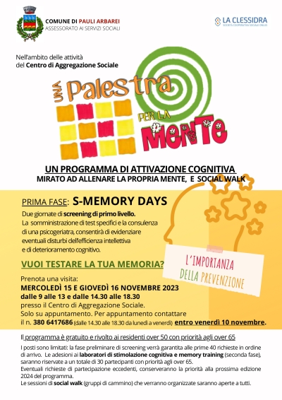 Attivit&agrave; del Centro di Aggregazione Sociale. "Una Palestra per la Mente" - Laboratorio di Attivazione Cognitiva.