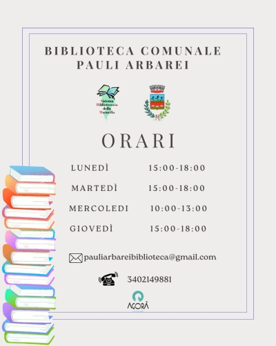 Biblioteca Comunale di Pauli Arbarei - Orari di apertura.