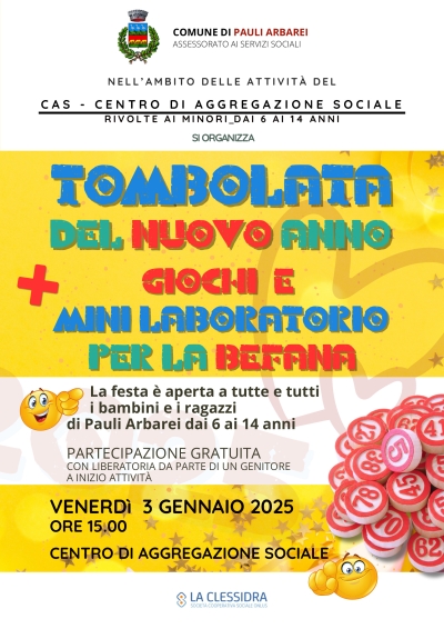 Tombolata e Giochi per la Befana presso il Centro di Aggregazione Sociale.