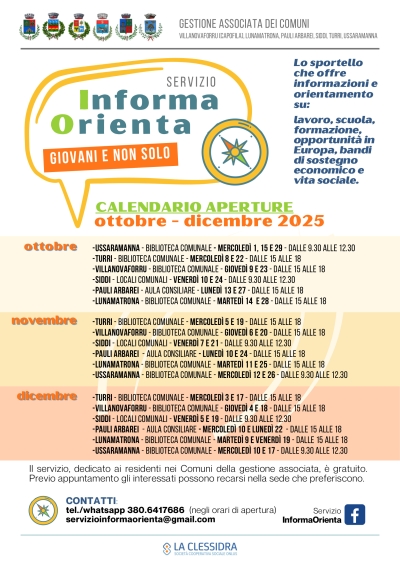 Servizio Informa Orienta. Calendario attivit&agrave; ottobre/dicembre 2025.