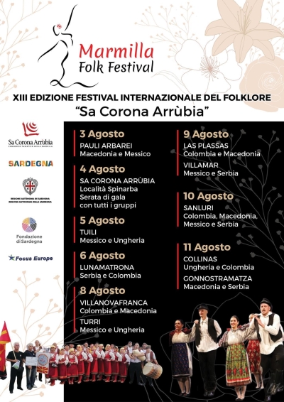 Marmilla Folk Festival anno 2024.XIII Edizione del Festival Internazionale del Folklore "Sa Corona Arrubia".